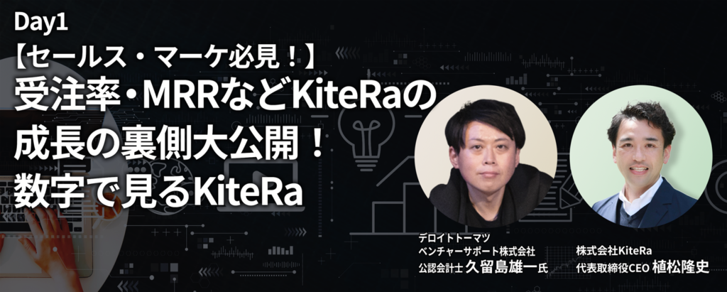 Day1「【セールス・マーケ必見！】
受注率・MRRなどKiteRaの成長の裏側大公開！数字で見るKiteRa」